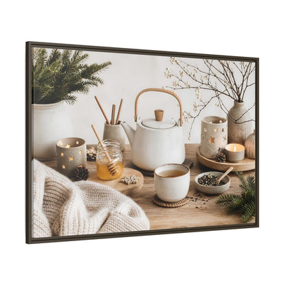 Side Mockup 8. Cozy Ceramic Tea Still Life shown as framed canvas print