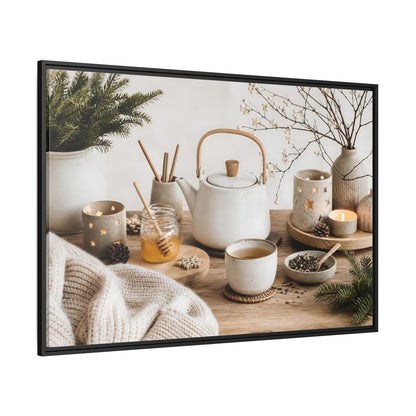 Side Mockup 12. Cozy Ceramic Tea Still Life shown as framed canvas print