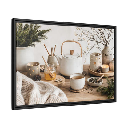 Side Mockup 14. Cozy Ceramic Tea Still Life shown as framed canvas print