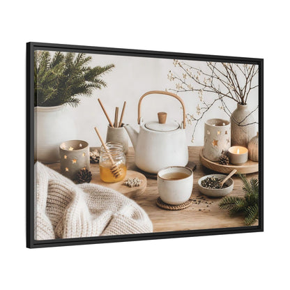 Side Mockup 13. Cozy Ceramic Tea Still Life shown as framed canvas print