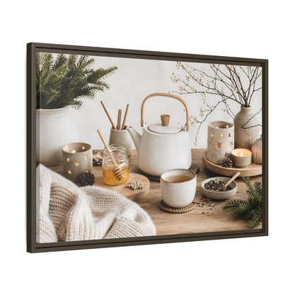 Side Mockup 11. Cozy Ceramic Tea Still Life shown as framed canvas print