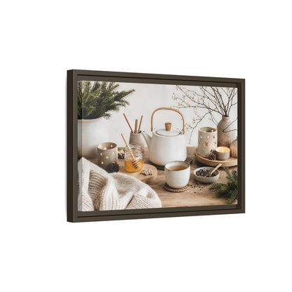 Side Mockup 5. Cozy Ceramic Tea Still Life shown as framed canvas print