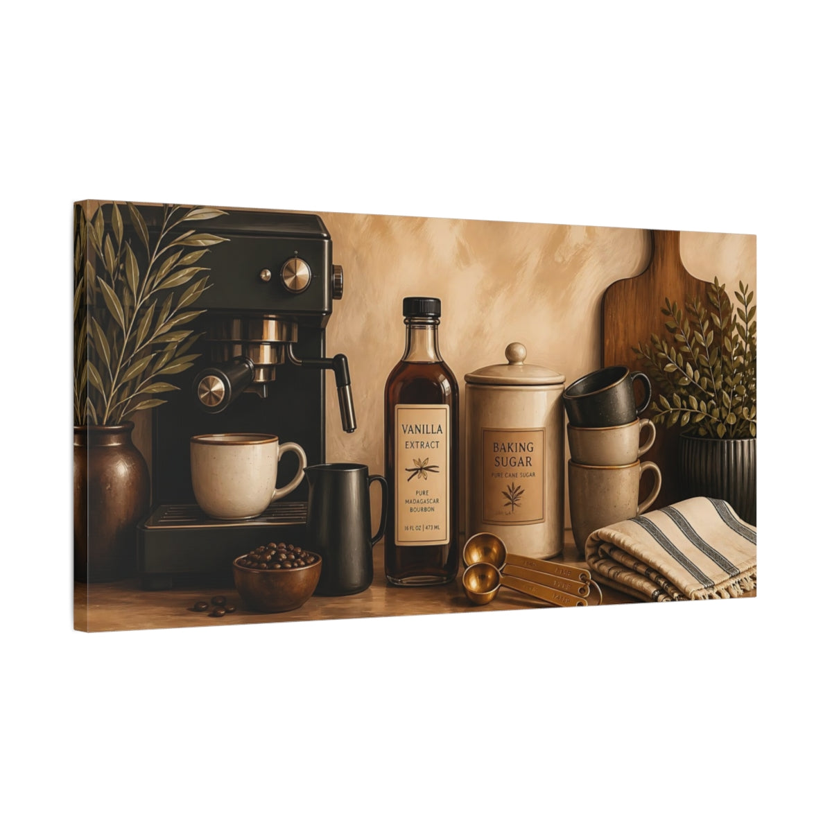Side Mockup 1. Cozy Coffee Counter Display shown as canvas print