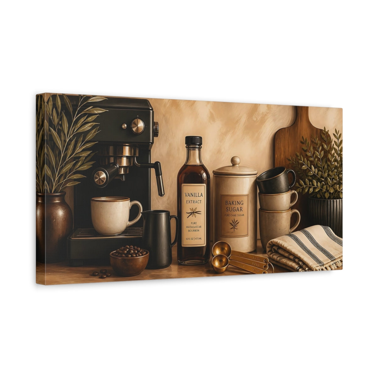 Side Mockup 3. Cozy Coffee Counter Display shown as canvas print