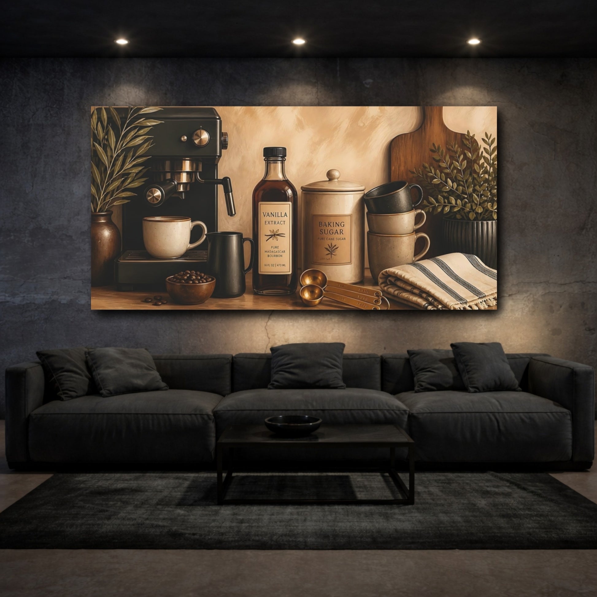 Mockup 3. Cozy Coffee Counter Display shown as canvas print