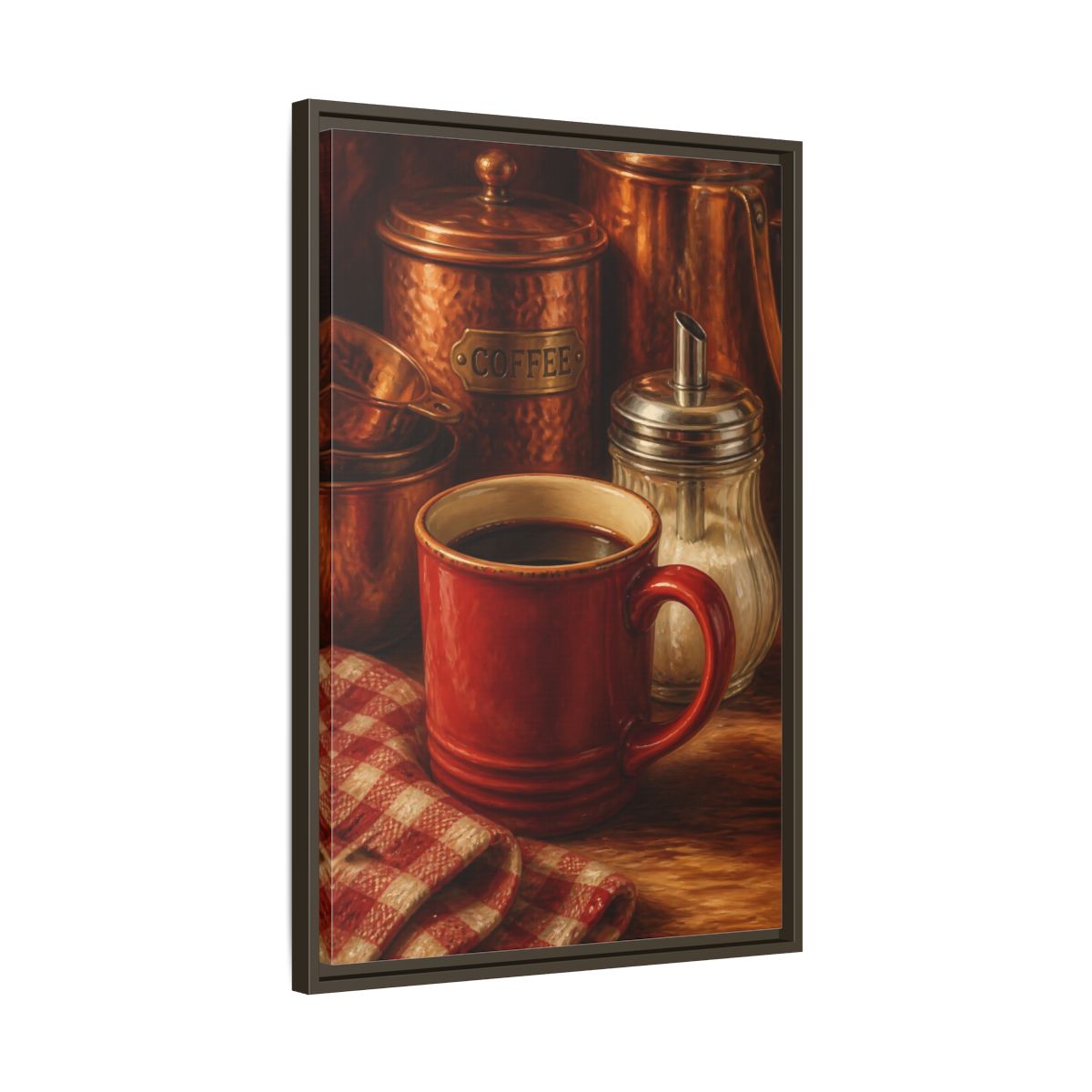 Side Mockup 11. Cozy Copper Coffee Mug shown as framed canvas print