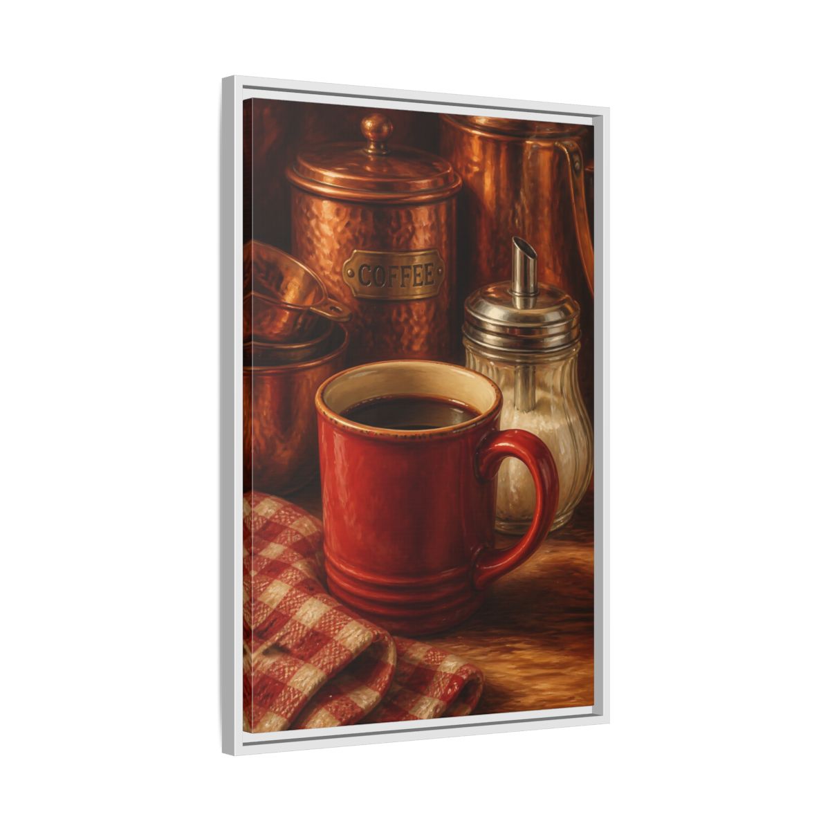 Side Mockup 10. Cozy Copper Coffee Mug shown as framed canvas print