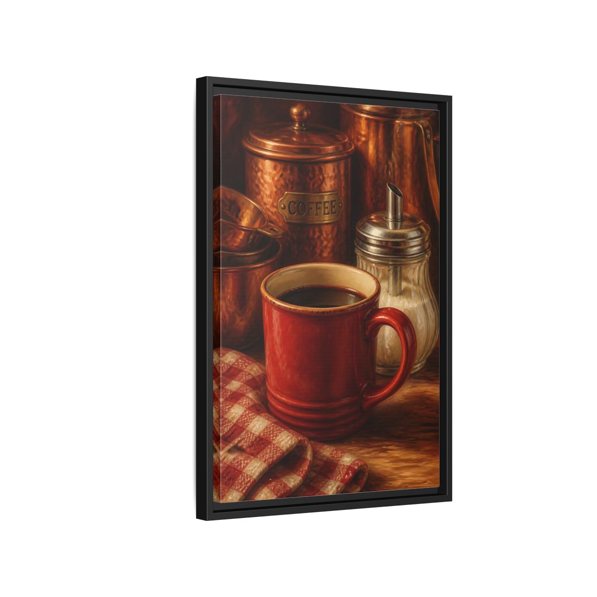 Side Mockup 3. Cozy Copper Coffee Mug shown as framed canvas print