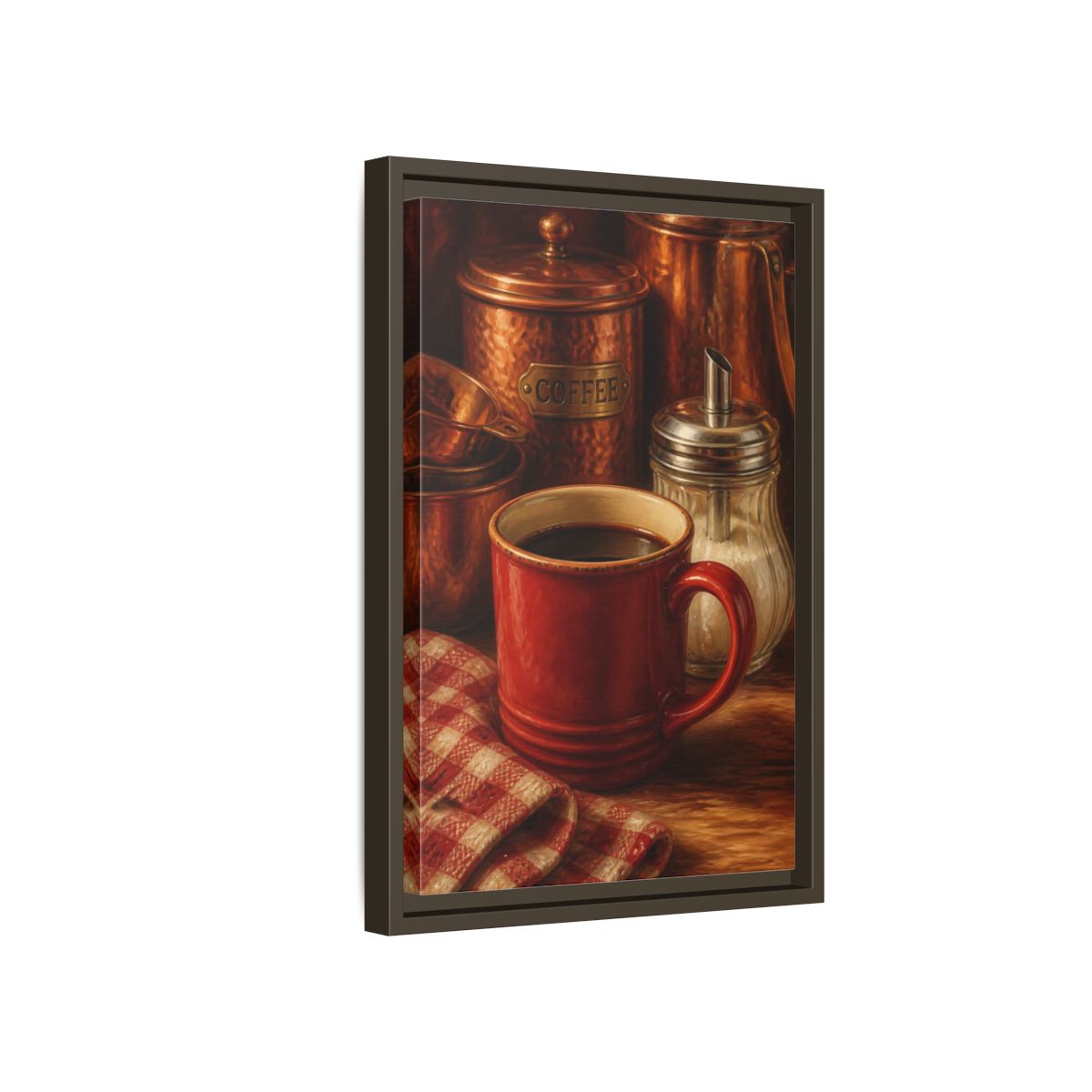 Side Mockup 5. Cozy Copper Coffee Mug shown as framed canvas print