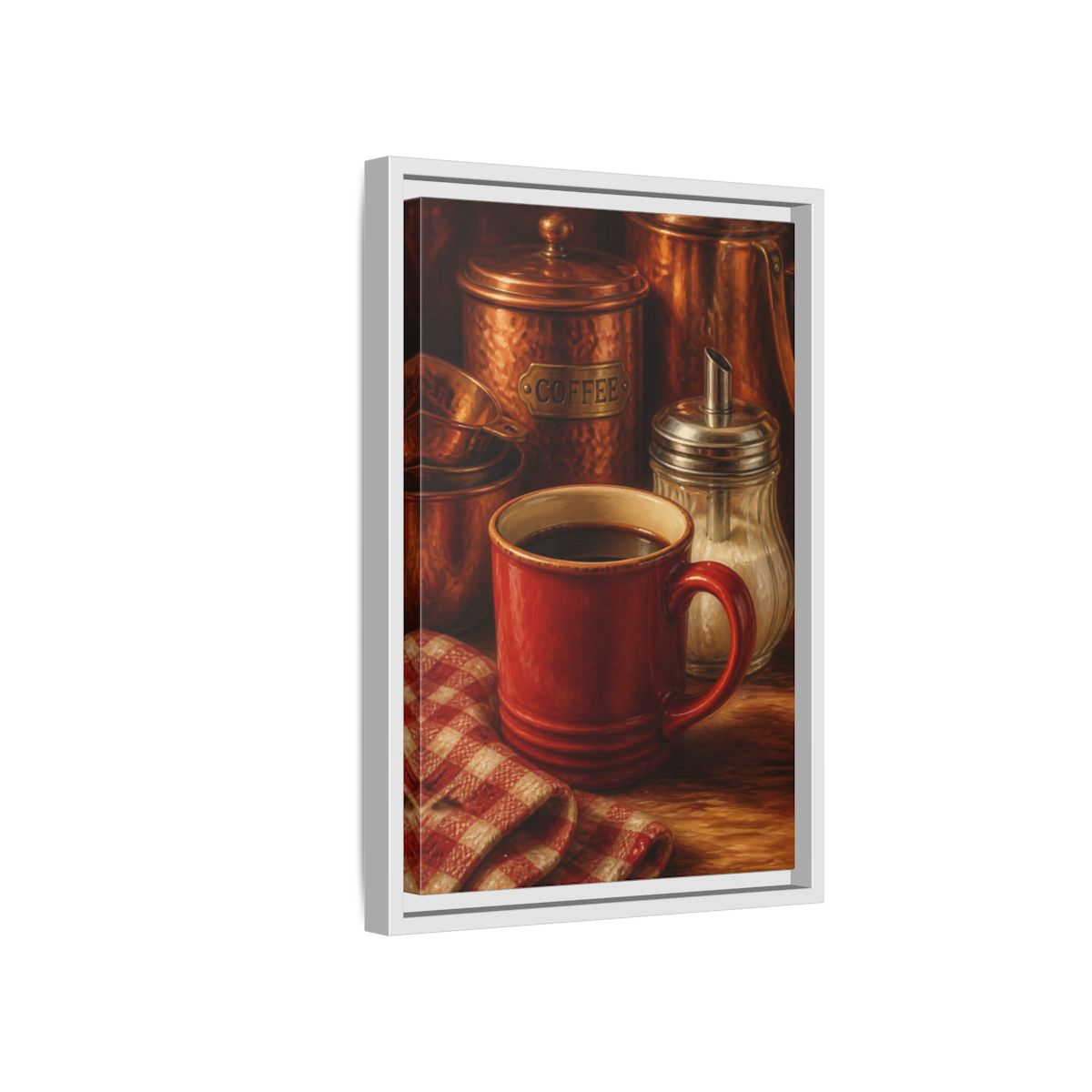 Side Mockup 4. Cozy Copper Coffee Mug shown as framed canvas print