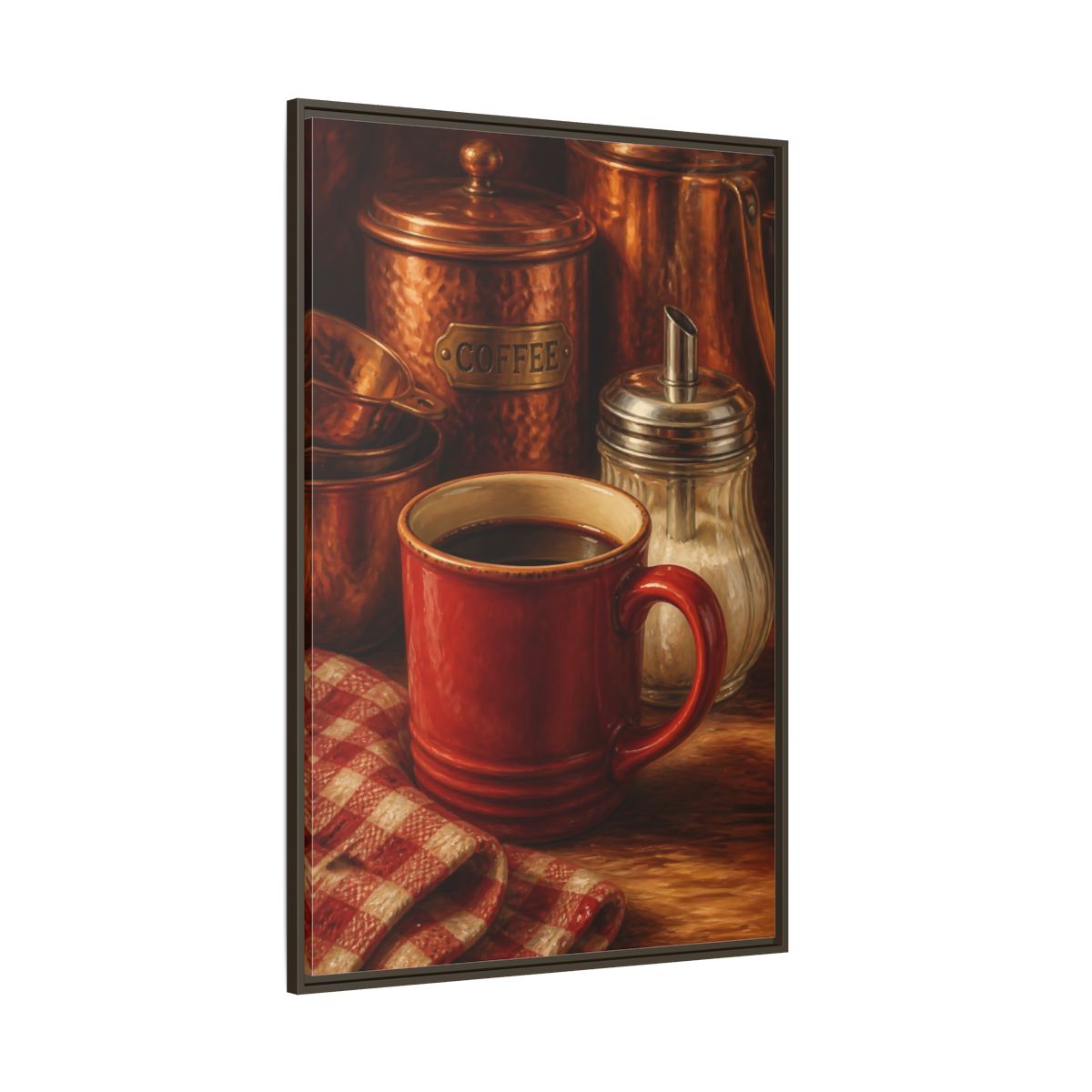 Side Mockup 8. Cozy Copper Coffee Mug shown as framed canvas print