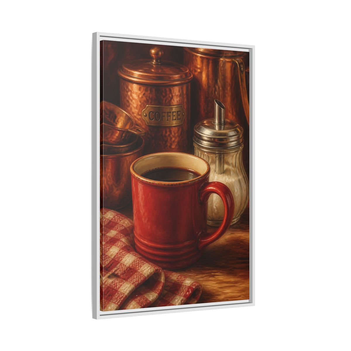 Side Mockup 9. Cozy Copper Coffee Mug shown as framed canvas print