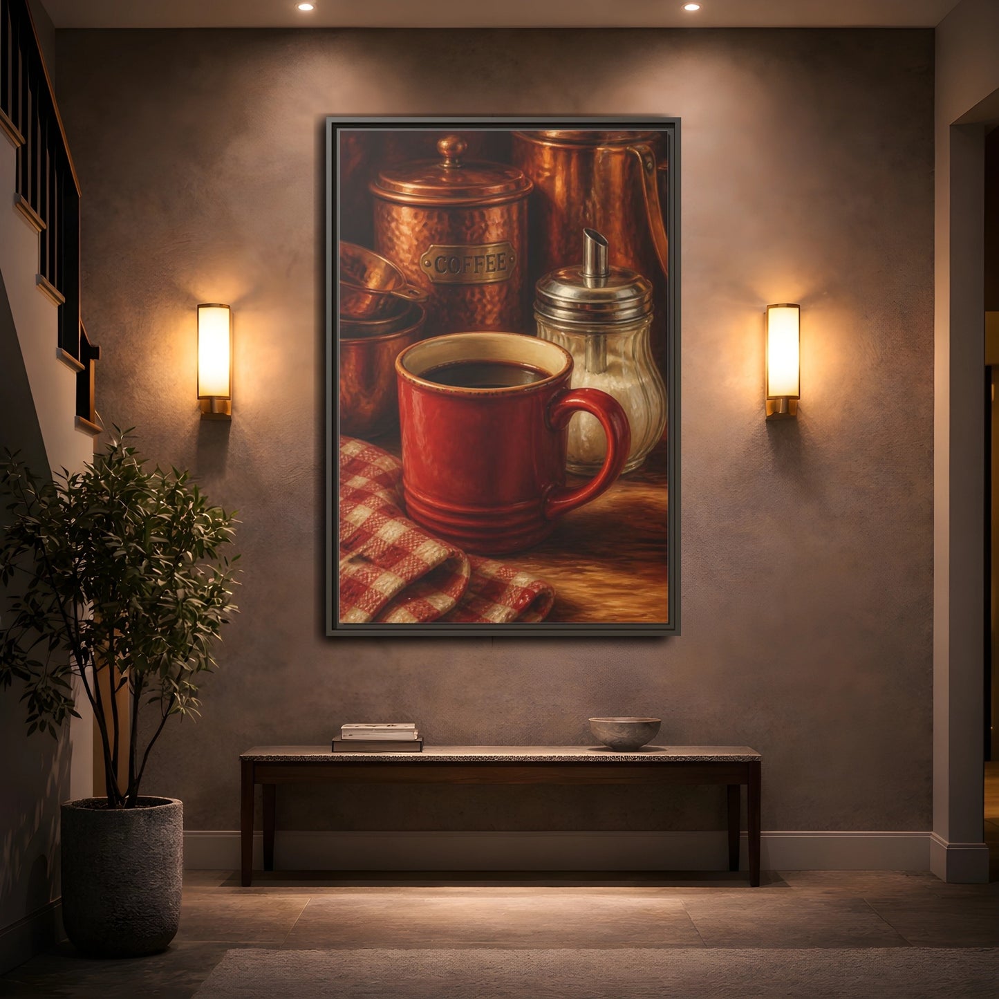 Mockup 2. Cozy Copper Coffee Mug shown as framed canvas print