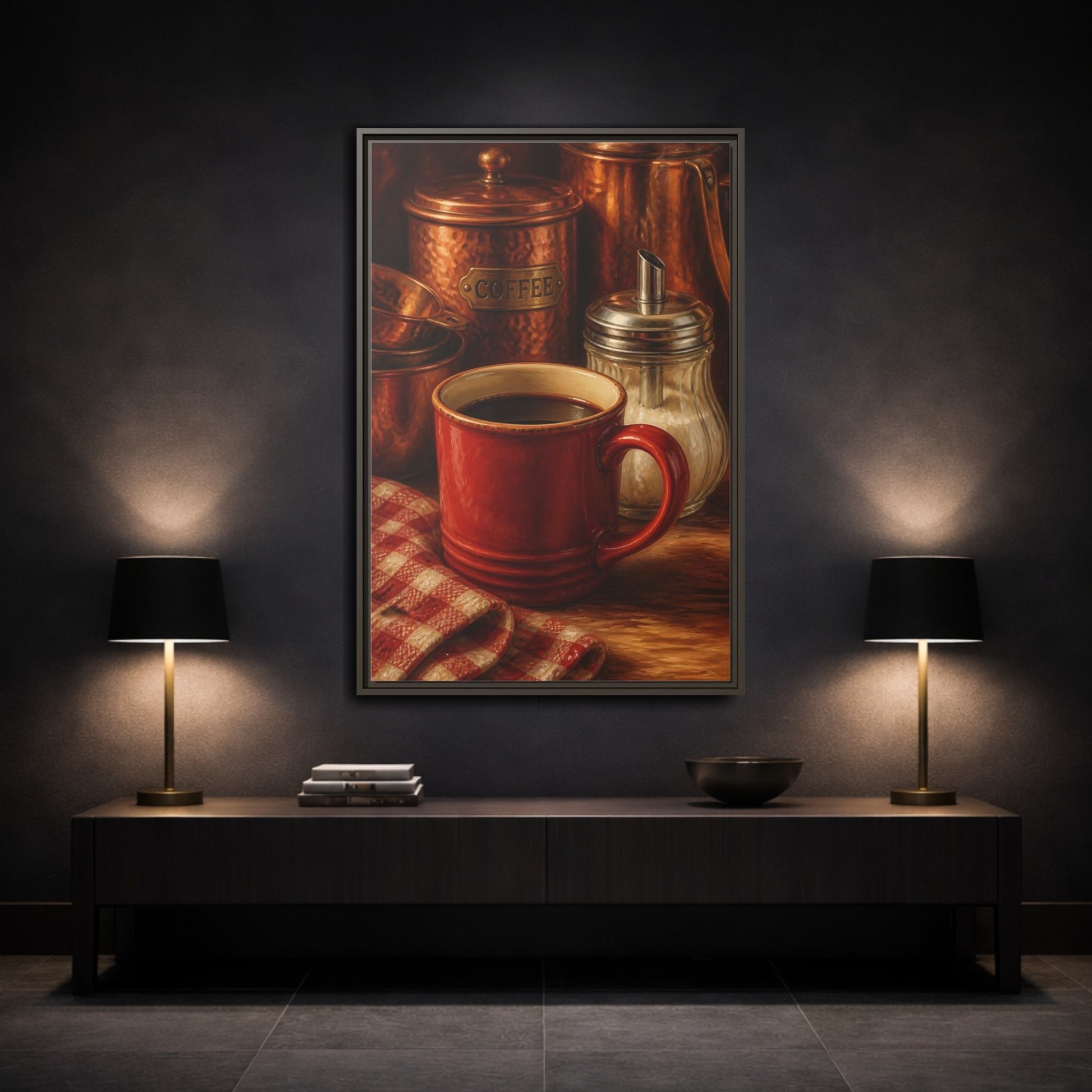 Mockup 3. Cozy Copper Coffee Mug shown as framed canvas print