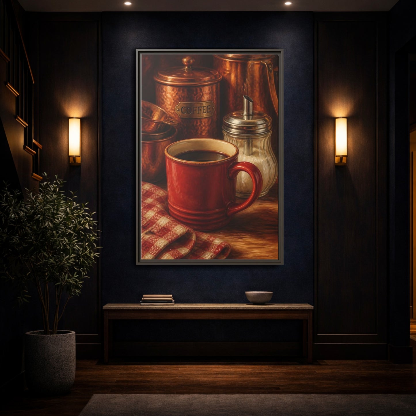 Mockup 4. Cozy Copper Coffee Mug shown as framed canvas print
