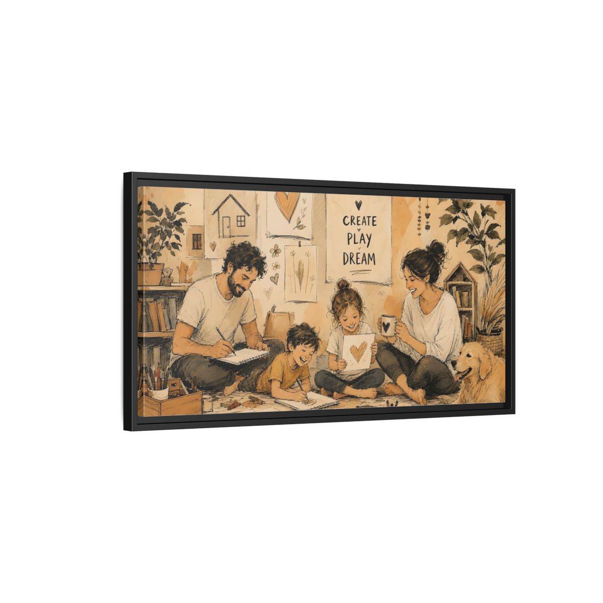 Side Mockup 2. Cozy Family Art Time shown as framed canvas print