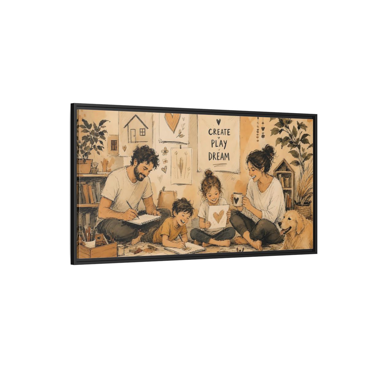 Side Mockup 5. Cozy Family Art Time shown as framed canvas print