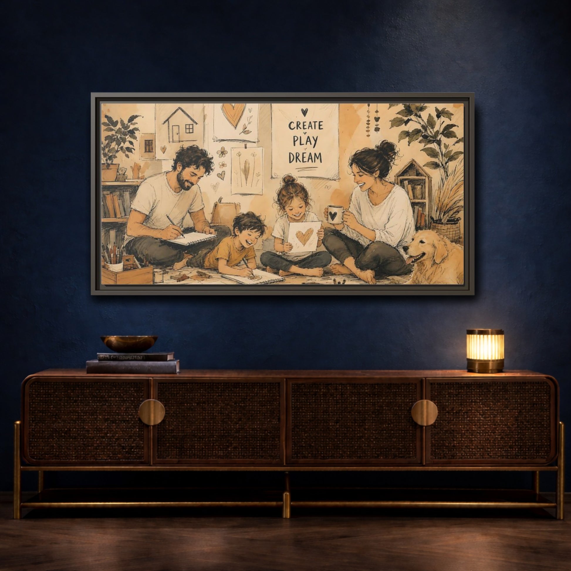 Mockup 4. Cozy Family Art Time shown as framed canvas print
