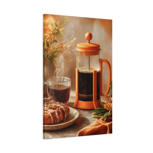 Main Mockup. Cozy French Press Morning shown as canvas print