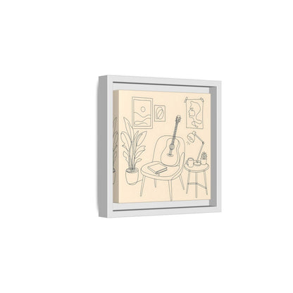 Side Mockup 1. Cozy Guitar Reading Nook shown as framed canvas print
