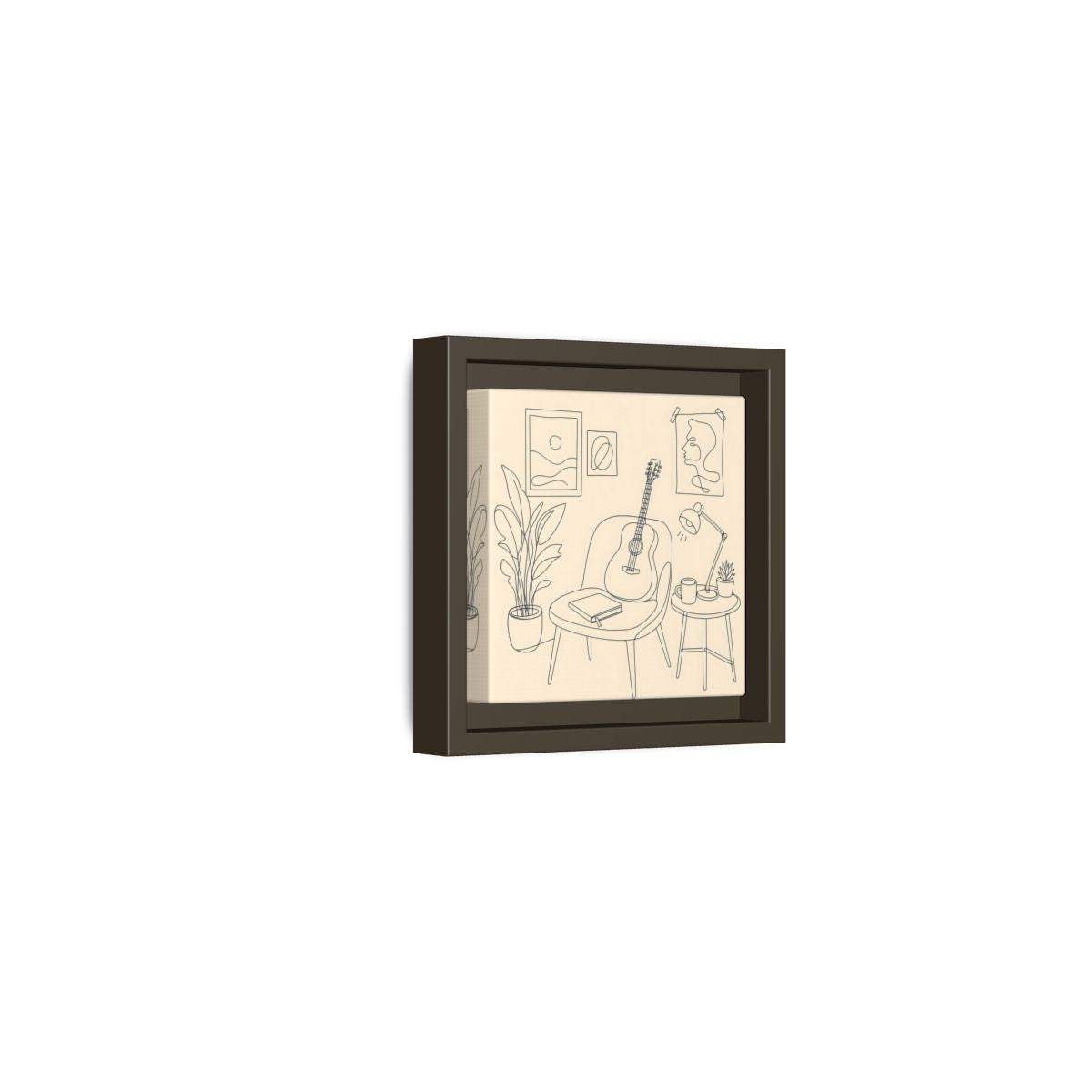 Side Mockup 23. Cozy Guitar Reading Nook shown as framed canvas print