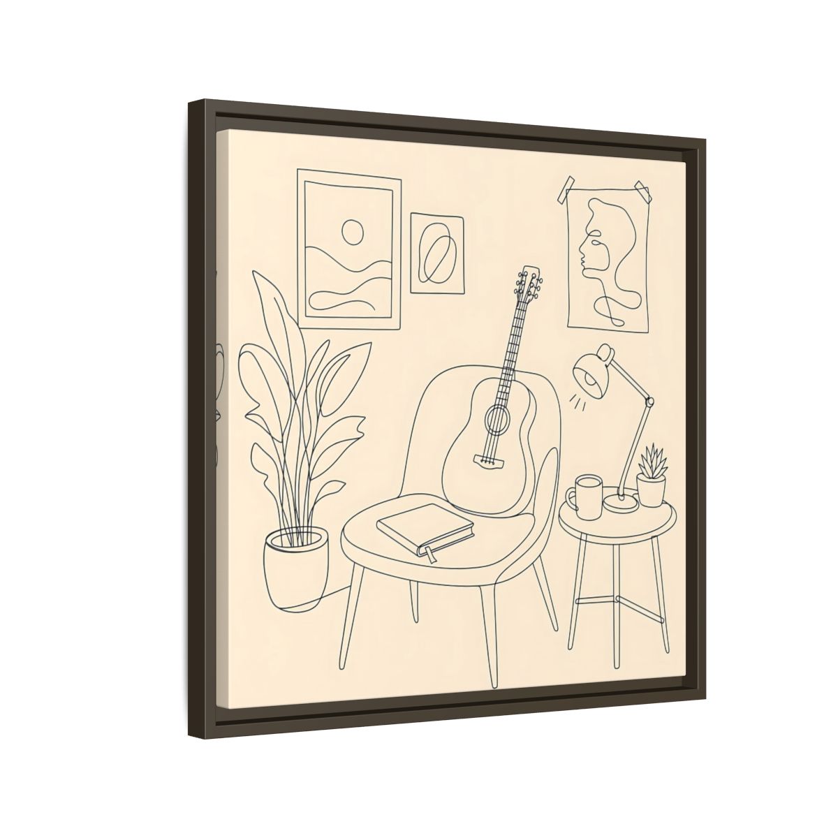 Side Mockup 11. Cozy Guitar Reading Nook shown as framed canvas print