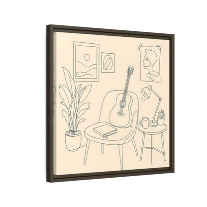 Side Mockup 11. Cozy Guitar Reading Nook shown as framed canvas print