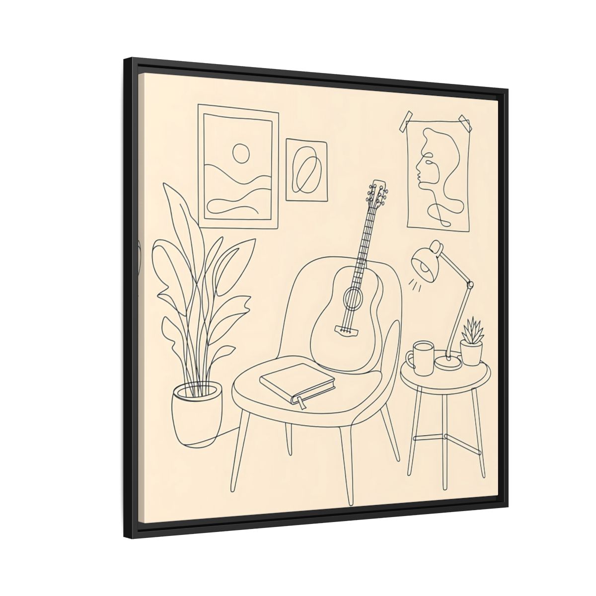 Side Mockup 9. Cozy Guitar Reading Nook shown as framed canvas print