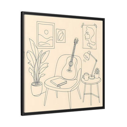 Side Mockup 30. Cozy Guitar Reading Nook shown as framed canvas print