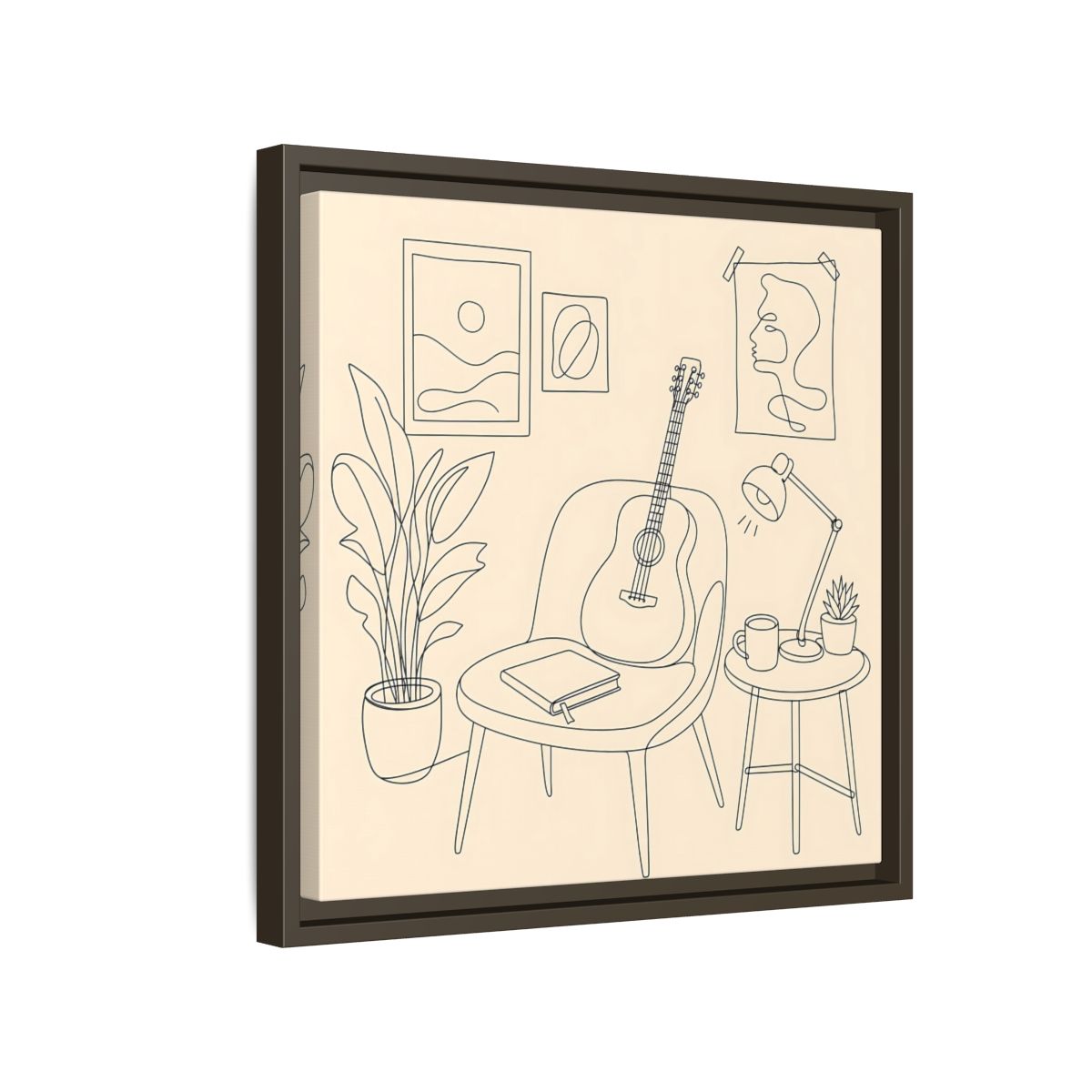 Side Mockup 14. Cozy Guitar Reading Nook shown as framed canvas print
