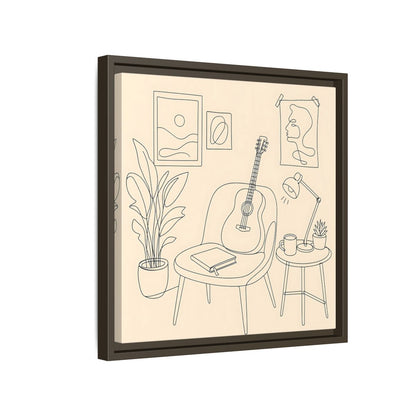 Side Mockup 14. Cozy Guitar Reading Nook shown as framed canvas print