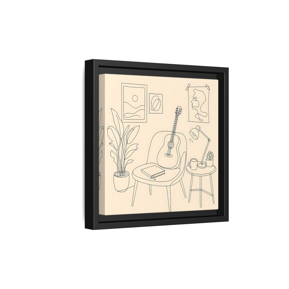 Side Mockup 21. Cozy Guitar Reading Nook shown as framed canvas print