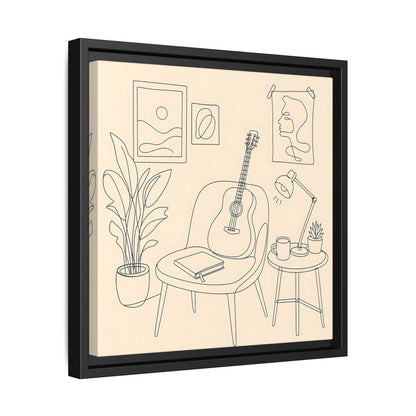 Side Mockup 32. Cozy Guitar Reading Nook shown as framed canvas print
