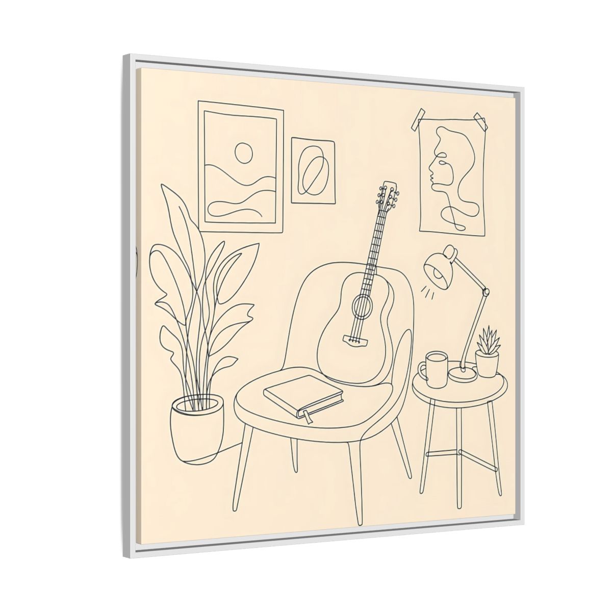Side Mockup 4. Cozy Guitar Reading Nook shown as framed canvas print
