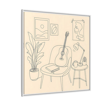 Side Mockup 4. Cozy Guitar Reading Nook shown as framed canvas print