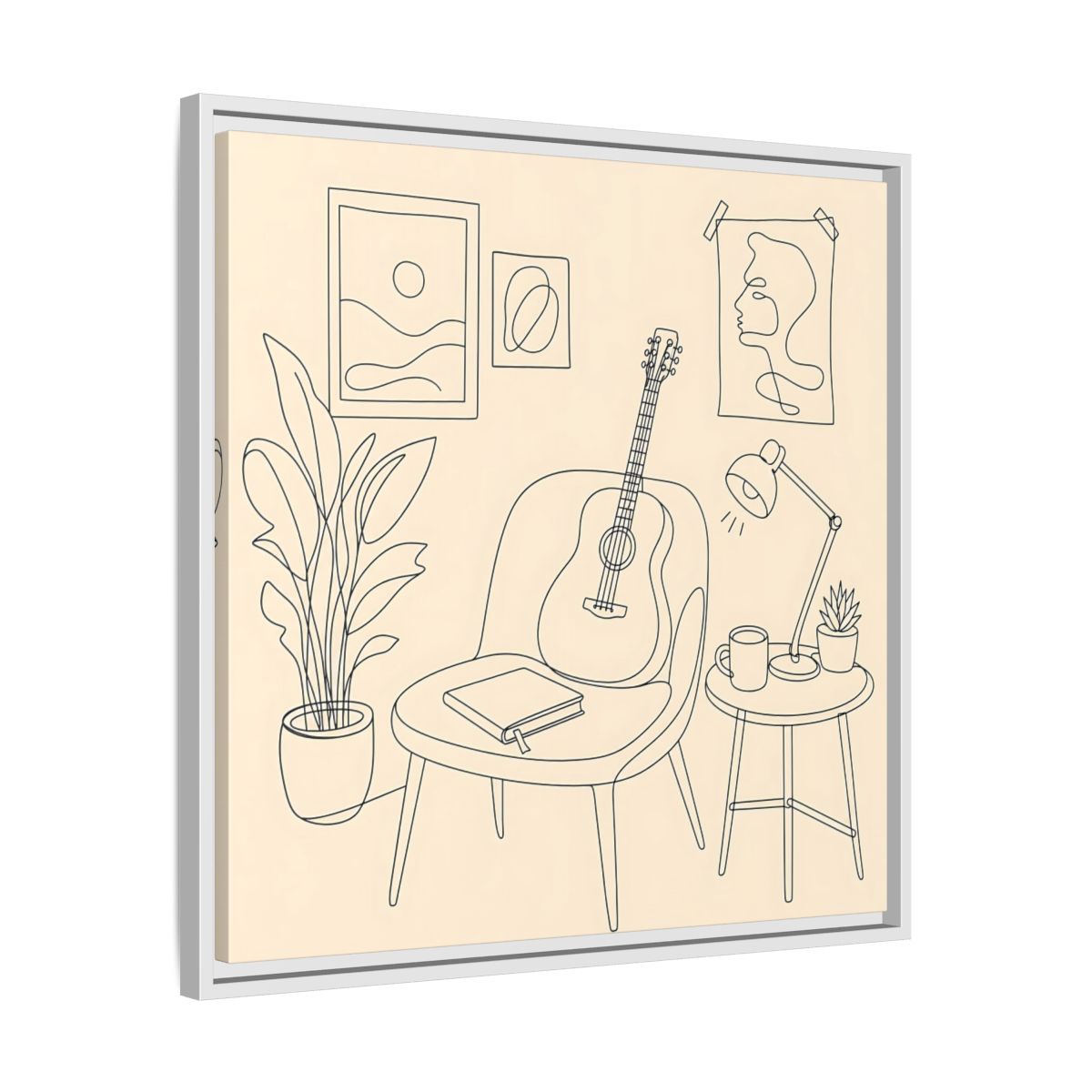 Side Mockup 26. Cozy Guitar Reading Nook shown as framed canvas print