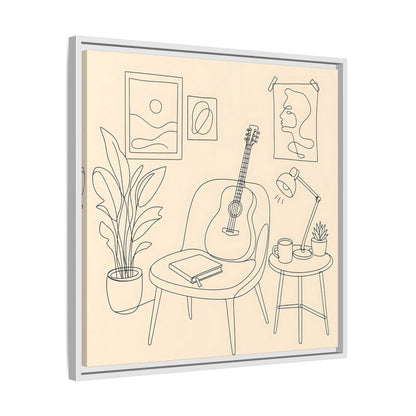 Side Mockup 26. Cozy Guitar Reading Nook shown as framed canvas print