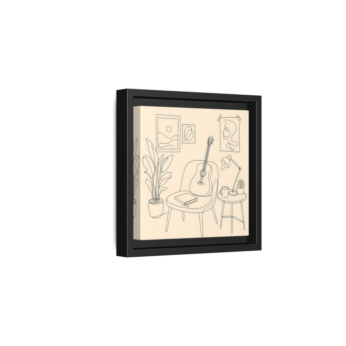 Side Mockup 3. Cozy Guitar Reading Nook shown as framed canvas print