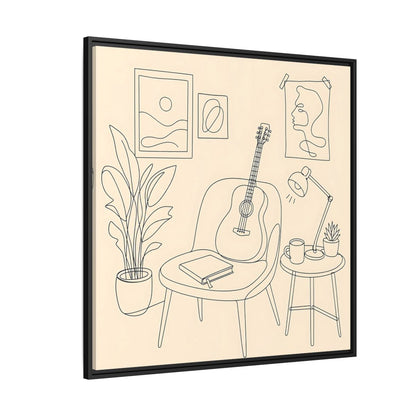 Side Mockup 6. Cozy Guitar Reading Nook shown as framed canvas print