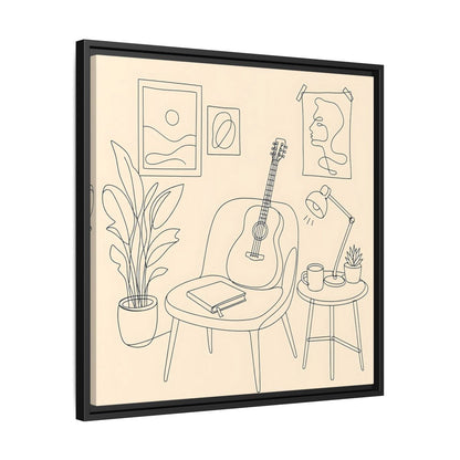 Side Mockup 31. Cozy Guitar Reading Nook shown as framed canvas print