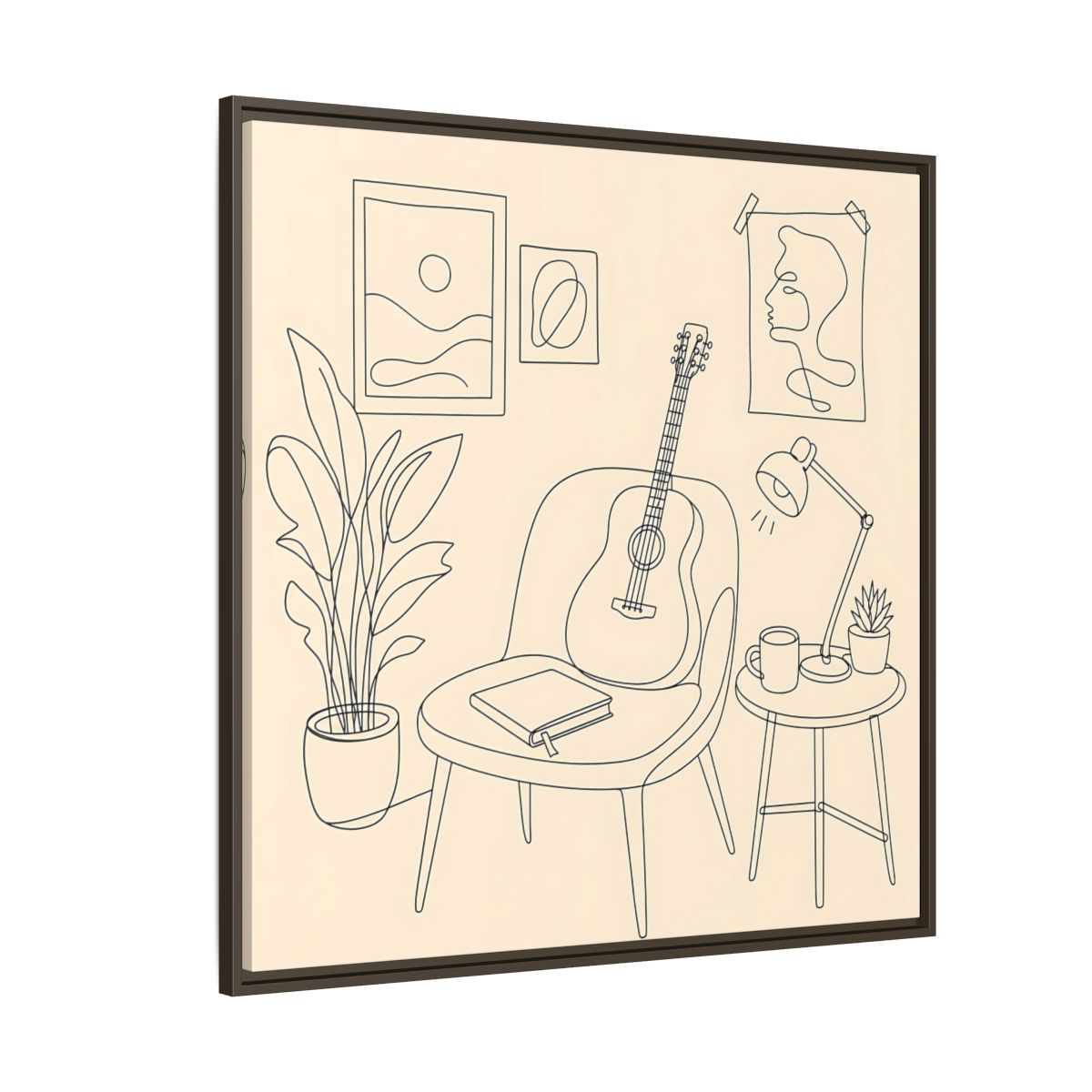 Side Mockup 5. Cozy Guitar Reading Nook shown as framed canvas print