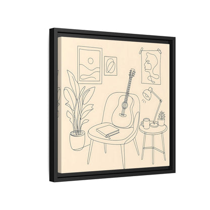 Side Mockup 15. Cozy Guitar Reading Nook shown as framed canvas print