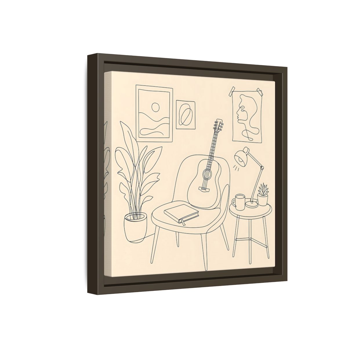Side Mockup 17. Cozy Guitar Reading Nook shown as framed canvas print