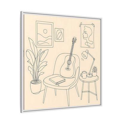 Side Mockup 25. Cozy Guitar Reading Nook shown as framed canvas print