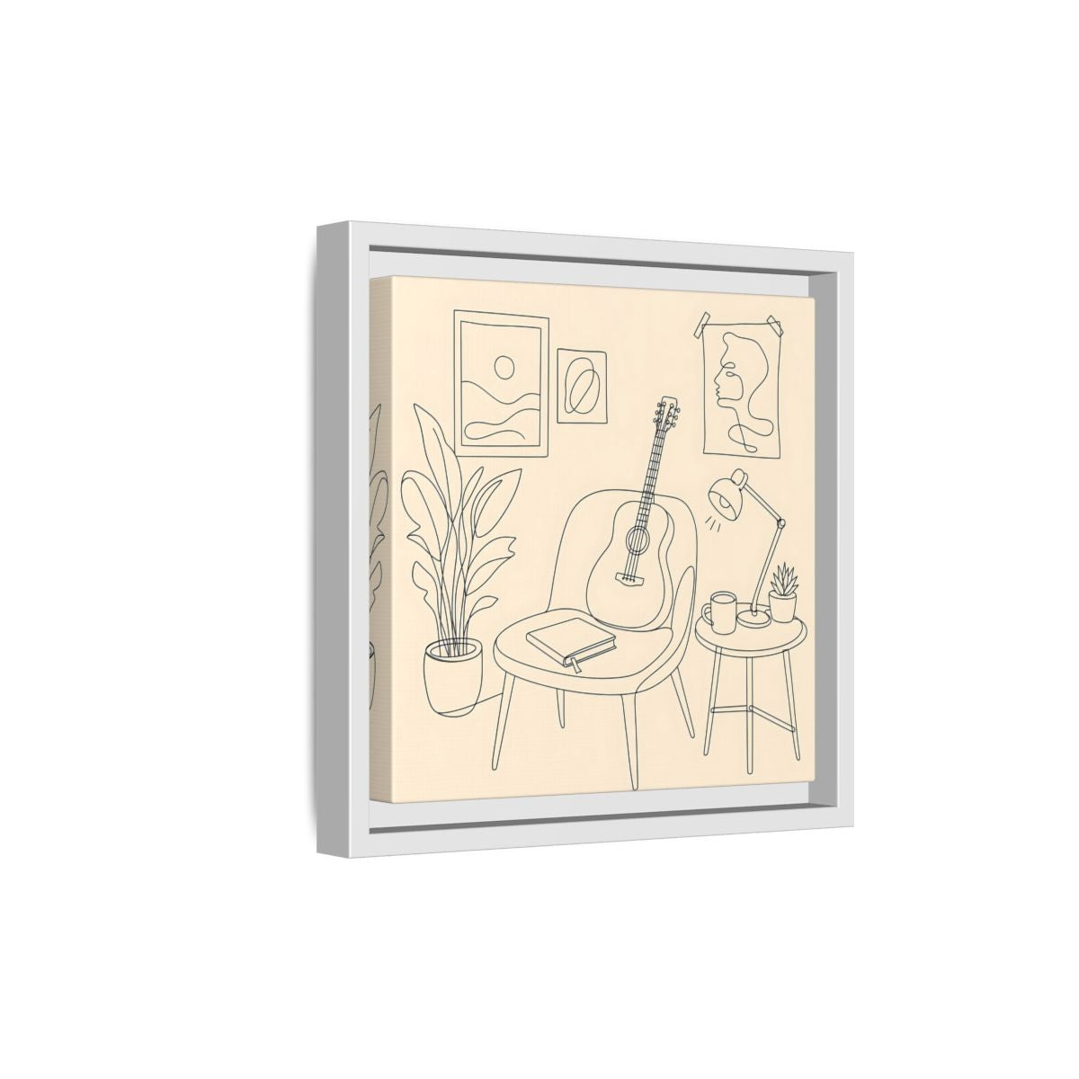 Side Mockup 19. Cozy Guitar Reading Nook shown as framed canvas print