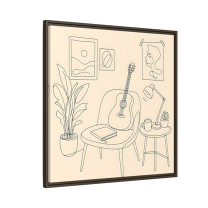 Side Mockup 8. Cozy Guitar Reading Nook shown as framed canvas print