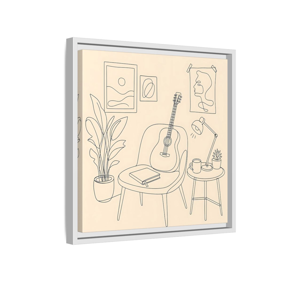 Side Mockup 13. Cozy Guitar Reading Nook shown as framed canvas print
