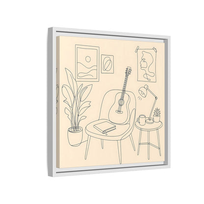 Side Mockup 13. Cozy Guitar Reading Nook shown as framed canvas print