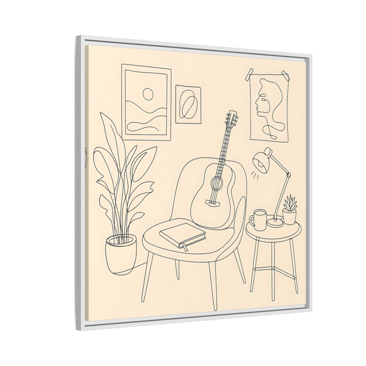 Side Mockup 7. Cozy Guitar Reading Nook shown as framed canvas print