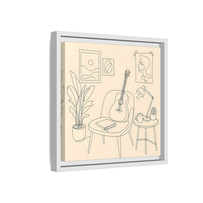 Side Mockup 16. Cozy Guitar Reading Nook shown as framed canvas print